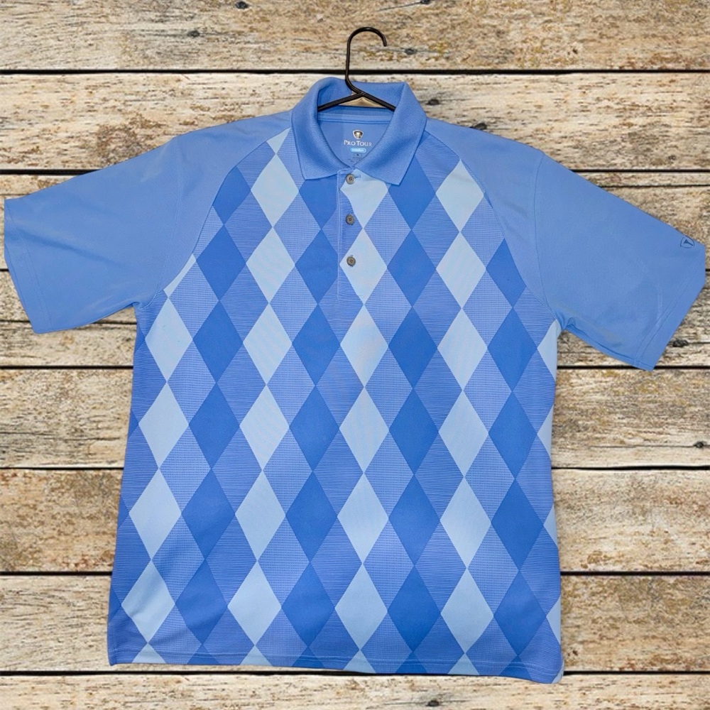 Men's Medium Pro Tour CoolPlay Blue Argyle Polo Shirt